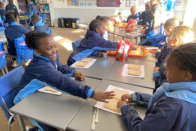 Grade 2 girls celebrate Nelson Mandela Day.